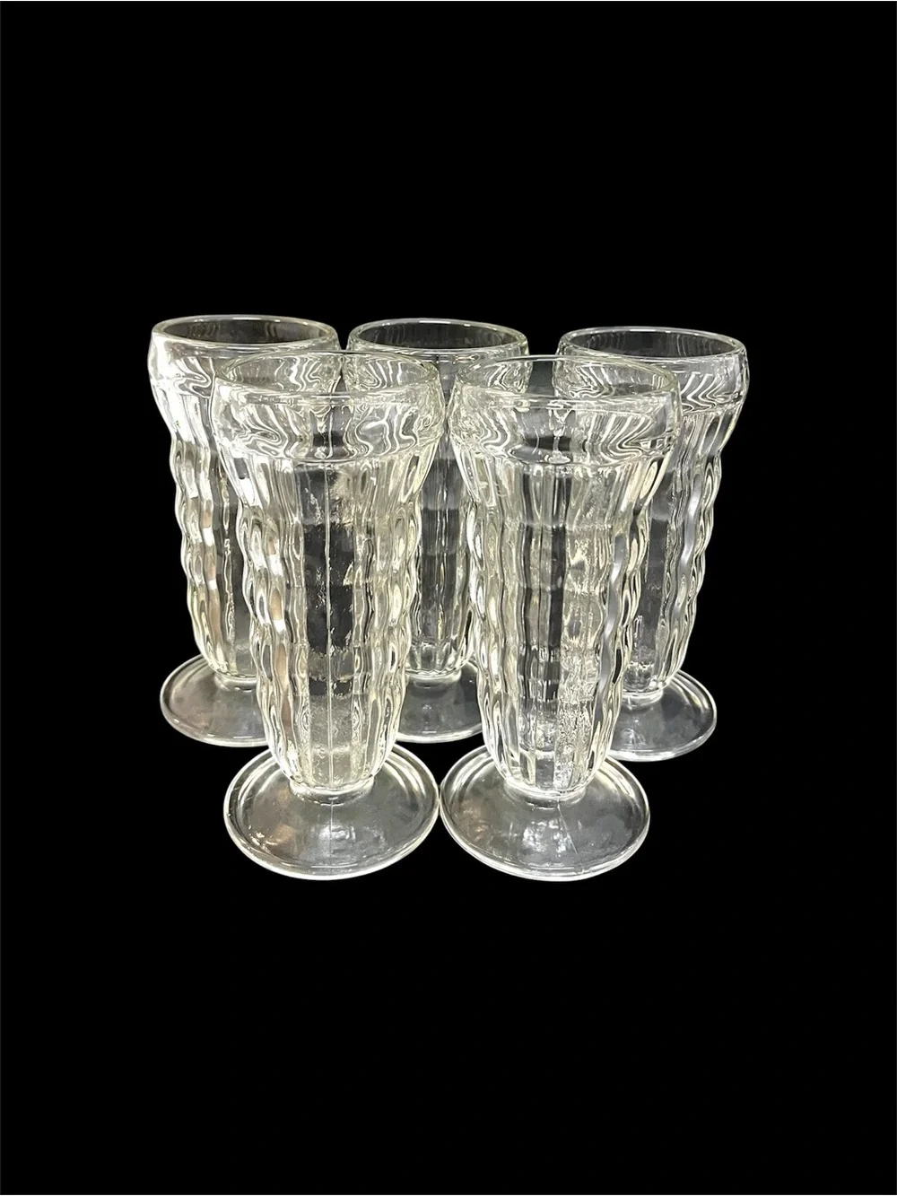 5 Vtg Jeannette Glass Fluted Milk Shake Parfait Ice Cream Soda Fountain Glasses